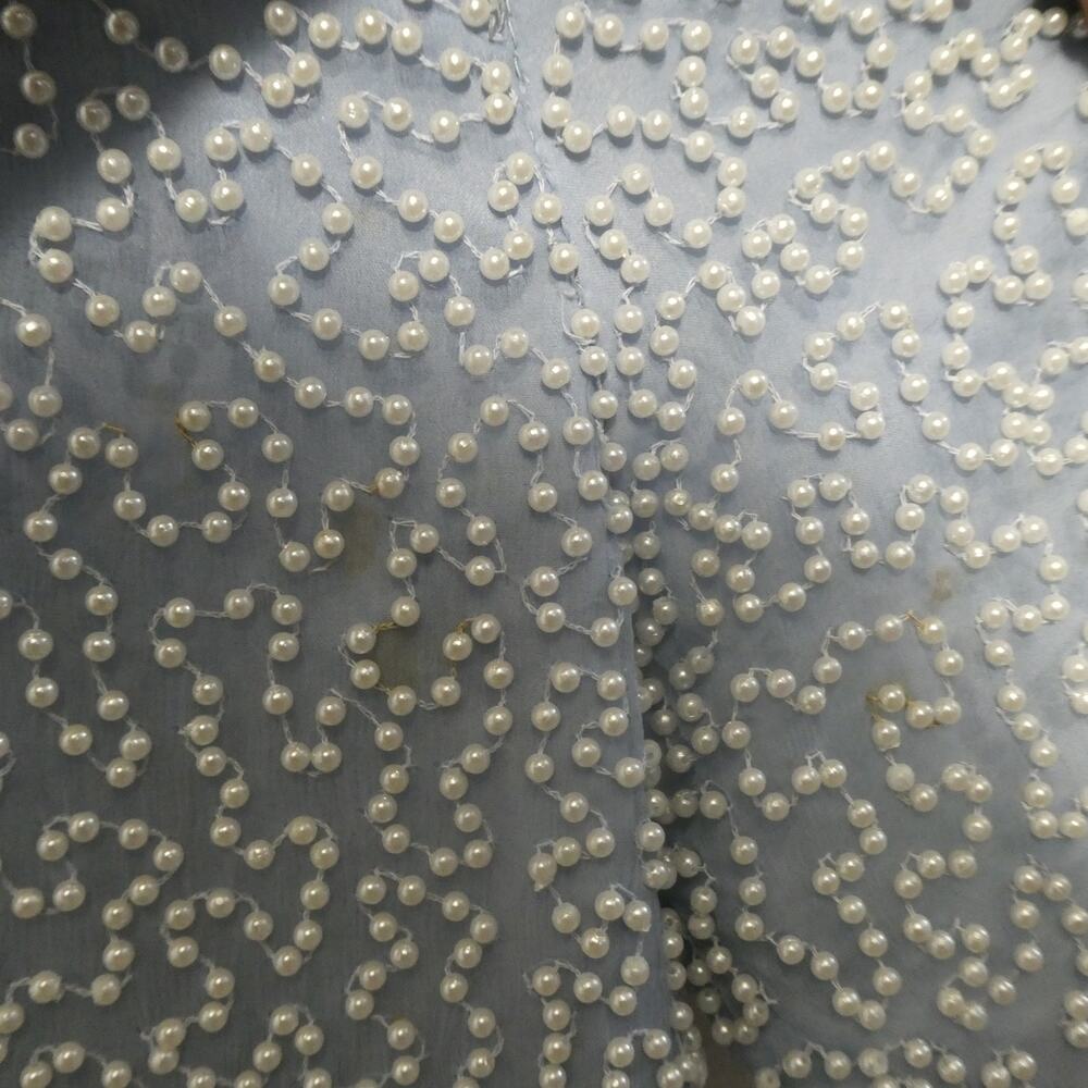 Vintage 1X Women's Silk Pearl Bead Dress Light Blue - Picture 12 of 13